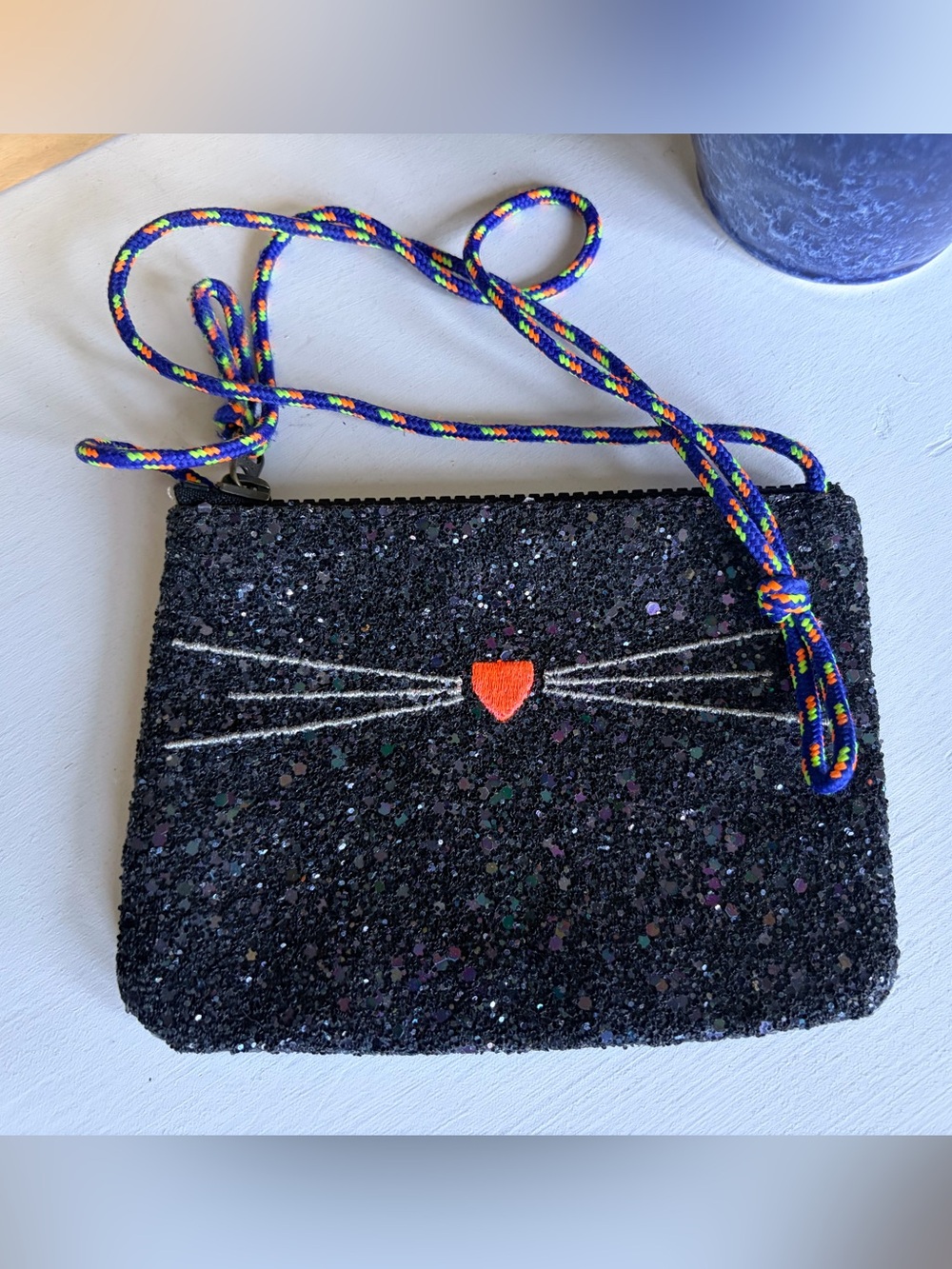 ✨Crewcuts Glitter Cat Face Crossbody with Rainbow Strap✨